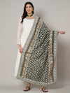 Black Georgette Dupatta with Gold Foil Booti & Lace Border (Size: 2.5x1 m Approx)