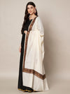 Ivory Woolen Women Shawl with Traditional Multicolour Embroidered Border (80 x 40 Inches)