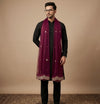 Wine Twill Net Mens Dupatta – Scalloped Cutwork Border with Buti Work