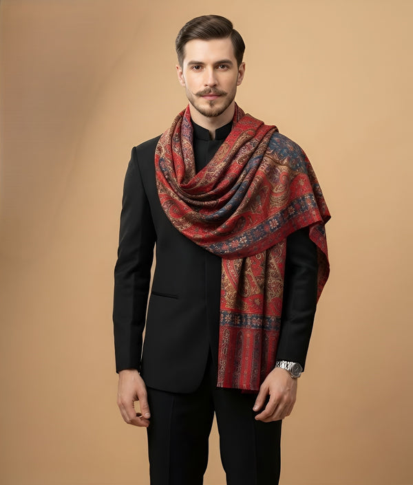 Reserve Mens All-Over Paisley & Floral Print Bamboo Silk Red Stole