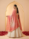 Luxe Chinon Womens Pink Dupatta – Embellished Grid Work with Lace Border