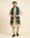 Cotton Silk Mens Dupatta – Green with Zari Buta & Border Work