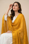 Yellow Nazneen Chiffon Dupatta with Lace Border | Solid Lightweight Wrap