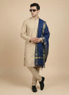 Banarasi Silk Mens Dupatta – Blue with Zari Buta & Border Work