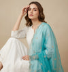 Designer Twill Net Women Aqua Dupatta with 2 Side Scalloped Border & Buti Embellishment