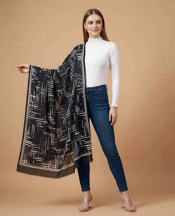 Signature Bamboo Silk Abstract PrintedStole | Modern Geometric Brushstroke Print