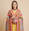 Chinon Floral Mirror Work Women Multicolor Dupatta with Designer Printed Panels & Lace Border