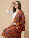 Chinon Phulkari Women Maroon Dupatta with Traditional Motif Work & Tape Border