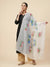 Luxe Organza Women White Dupatta with Handbrush Floral Art & Beads
