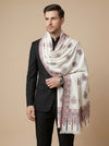 Noble Kani Woven Paisley Border Wool Blend White Stole