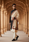 Elegant Beige Woolen Mens Shawl with Embroidered Border – Ethnic Wrap (80 x 40 Inches)