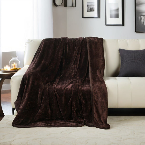 Super Soft Solid Velvet Finish Chocolate Brown Flannel AC Blanket (Size: 90 x 90 Inches) Blanket My Store 