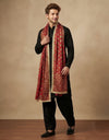 Heritage Phulkari Chinon Maroon Mens Dupatta with Elegant Lace Border