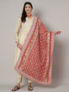 Red Georgette Dupatta with Gold Foil Booti & Lace Border (Size: 2.5x1 m Approx)