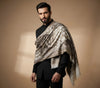 Mir-e-Khas Men's Kashmir-Inspired Paisley Jacquard White Shawl with Kani Floral Border