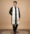 Cotton Cut Work Mens Dupatta – White Gold Tone with Woven Design