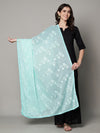 Soft Blue Dupatta with Cotton Thread Floral Embroidery & Lace Border (Size: 2.5x1 m Approx)