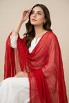 Red Nazneen Chiffon Dupatta with Lace Border | Solid Lightweight Wrap