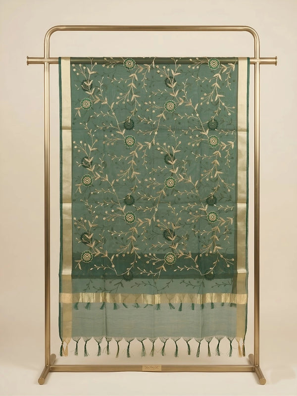 Green Organza Meena Jaal Dupatta | Elegant Sheer Festive Drape
