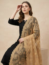 Gold Organza Embroidered Dupatta for Women with Paisley & Floral