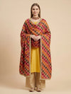 Luxe Chinon Women Phulkari Multicolor Dupatta with Mirror Work, Lace Border & Latkan Tassels