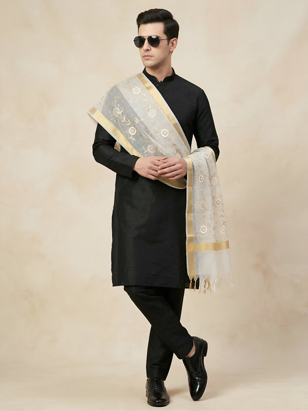 Organza Meena Jaal Mens Dupatta – White with Gold Woven Design