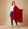 Regal Woven Border Accent Corner Wool Blend Red Stole| Kashmiri Inspired