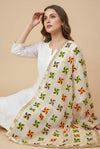 Chinon Phulkari Women White Dupatta with Traditional Motif Work & Tape Border