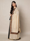 Beige Woolen Women Shawl with Traditional Multicolour Embroidered Border (80 x 40 Inches)
