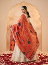 Luxe Cosmos Womens Orange Dupatta with Zari Brush Print & Lace Border