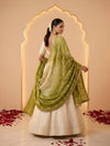 Luxe Chinon Womens Green Dupatta – Embellished Grid Work with Lace Border