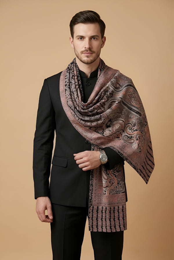Reserve Mens Bamboo Silk Heritage Printed Reversible Brown Stole
