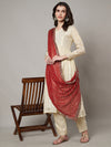 Maroon Chinon Dupatta with Gold Stripe Sequin Work & Gota Border (Size: 2.5x1 m Approx)