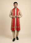 Banarasi Silk Mens Dupatta – Red with Zari Buta & Border Work