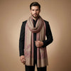 Mir-e-Khas Men's Kashmir-Inspired Kani Paisley & Geometric Border Wool Blend Brown Shawl