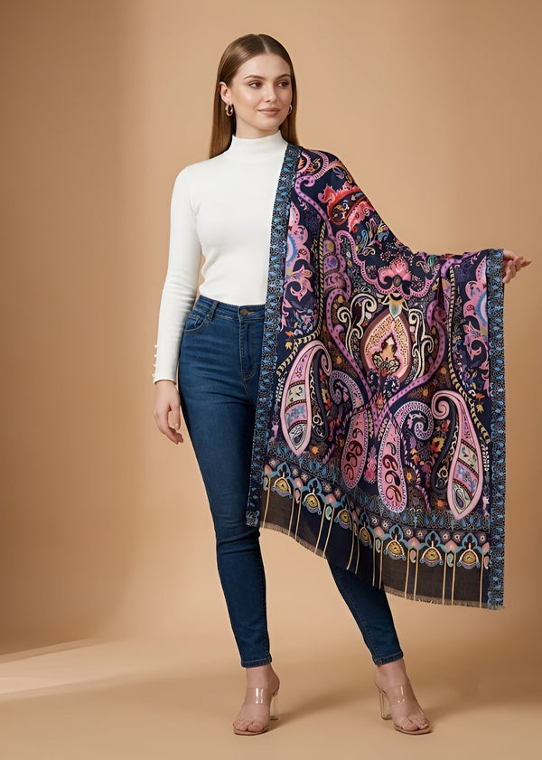 Signature Bamboo Silk Paisley PrintedStole | Heritage Ornamental Floral Print