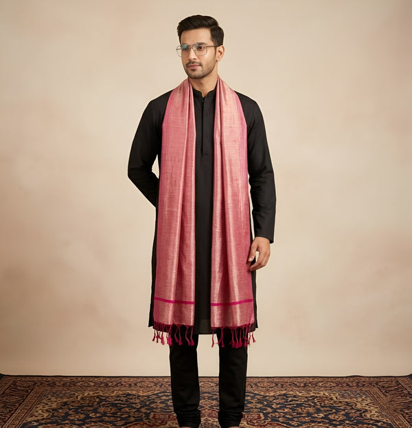 Khadi Cotton Mens Dupatta – Dusty Rose with Textured Weave