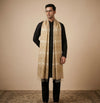Cotton Cut Work Mens Dupatta – Beige Gold Tone with Woven Design