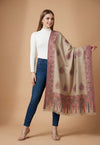 Regal Kani Woven Paisley Border Wool Blend Beige Stole | Kashmiri Inspired