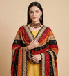 Luxe Chinon Multicolour Mirror Work Embroidered Phulkari Dupatta with Scalloped Lace Border