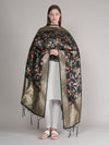 Black Paithani Silk Dupatta with Multicolour Floral Zari Weave (Size: 2.5x1 m Approx)