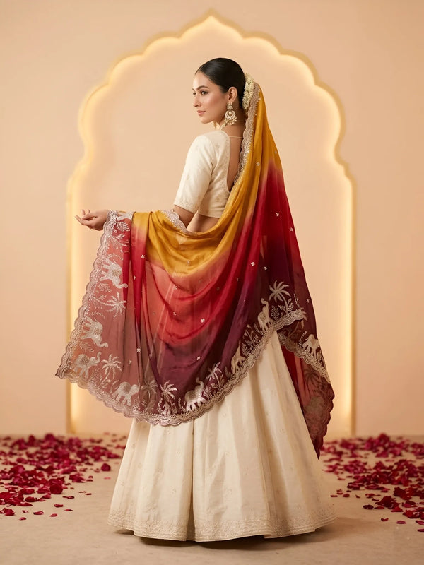 Luxe Fendi Womens Purple Dupatta with Heritage Zari Buti & Elephant Work
