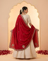 Luxe Vichitra Women Rani Dupatta with 4 Side Scalloped Embroidered Border & Buti Embellishment