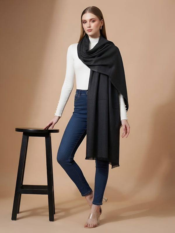 Everyday Micro Wool Solid Black Stole | Soft & Lightweight Wrap