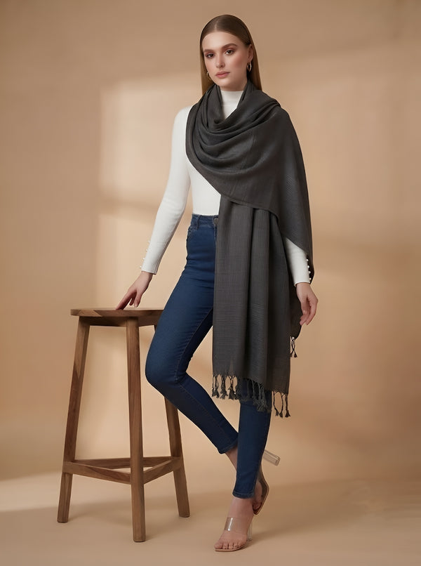 Everyday Solid Textured Viscose Black Women's Stole | Lightweight Wrap