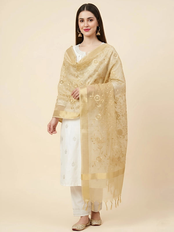 Gold Organza Meena Jaal Dupatta | Elegant Sheer Festive Drape