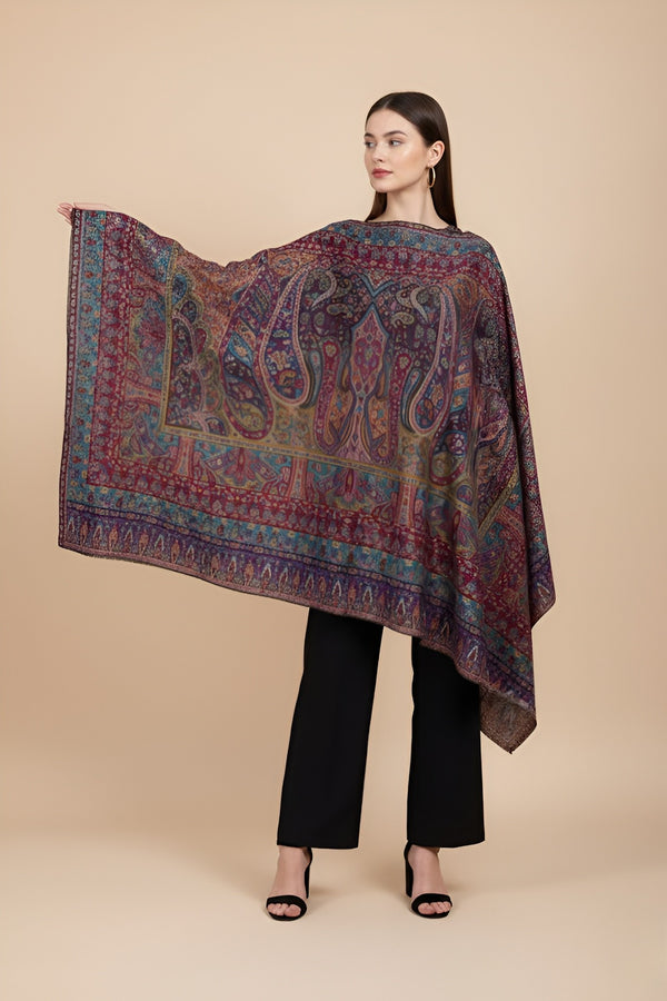 Kani Work Bamboo Silk Cutwork Women Shawl – Multicolor Elegance (80 x 40 Inches)
