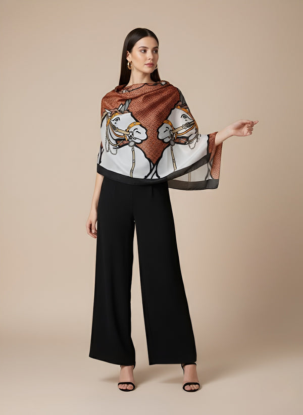 Printed Silk Women Stole with Artistic Motif Design | Elegant Lightweight Wrap (80 × 28 Inches)