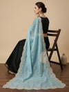 Luxe Rangoli Women Blue Dupatta with 4 Side Scalloped Embroidered Border & Buti Embellishment