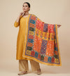 Chinon Floral Mirror Work Women Multicolor Dupatta with Designer Printed Panels & Lace Border